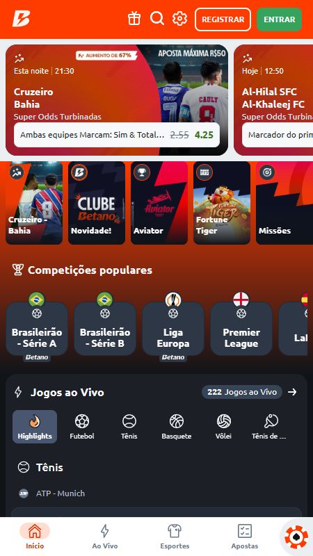 Página inicial da Betano online