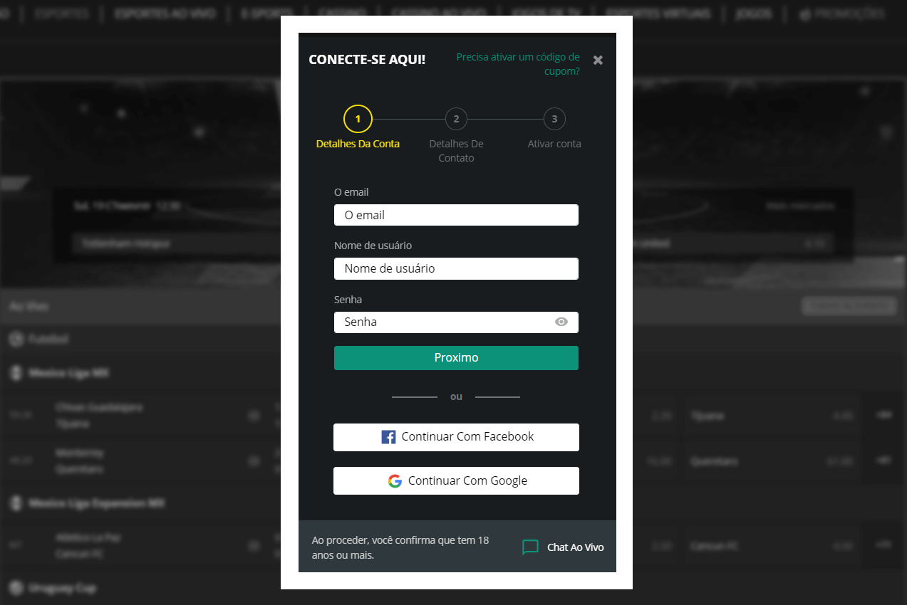 Registo de Conta 1Bet