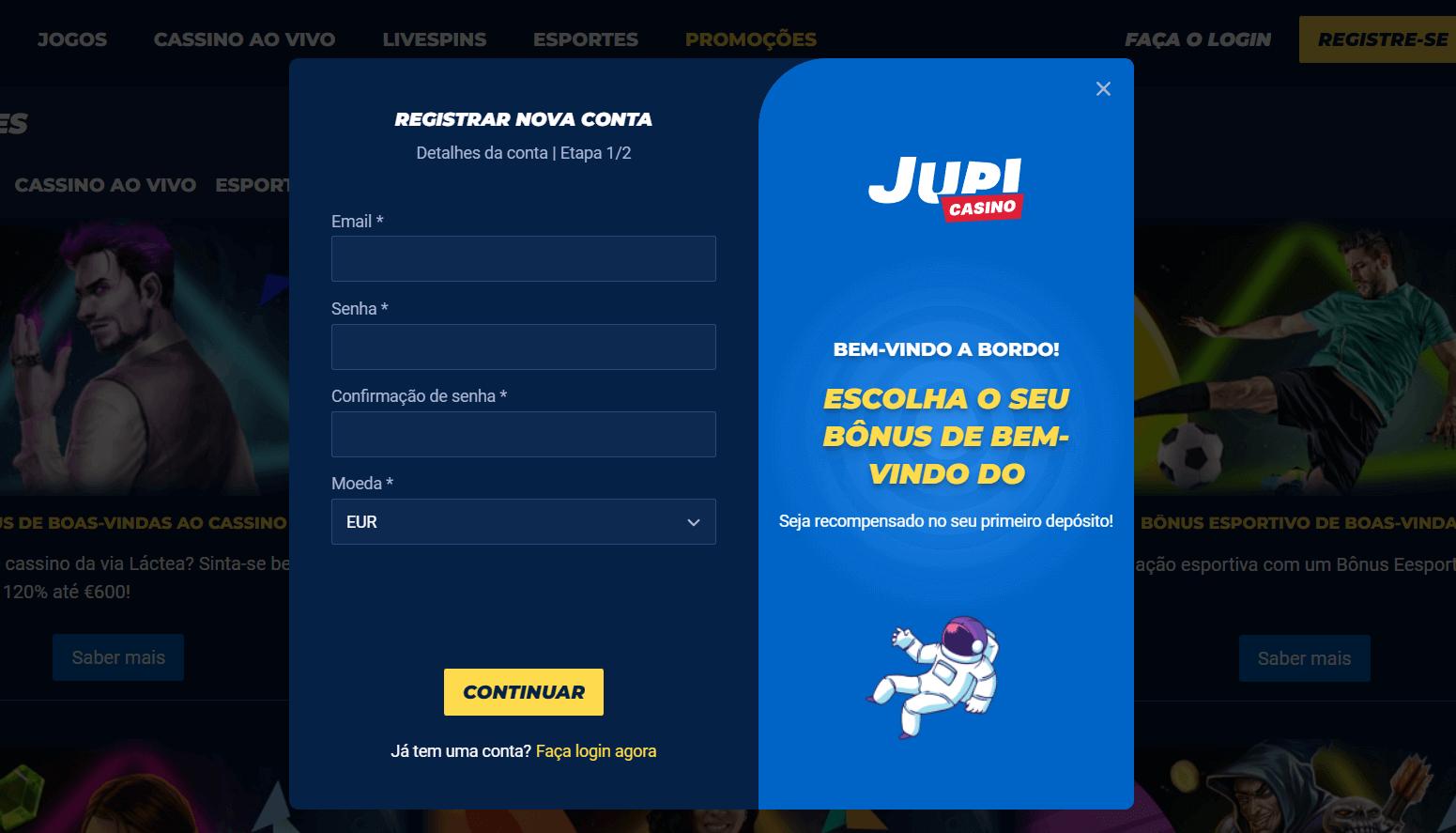 Processo de registro Jupicasino