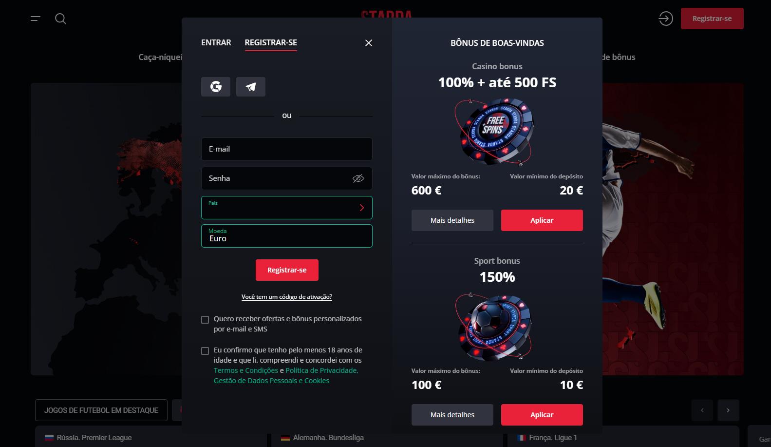 Registo no Starda Casino