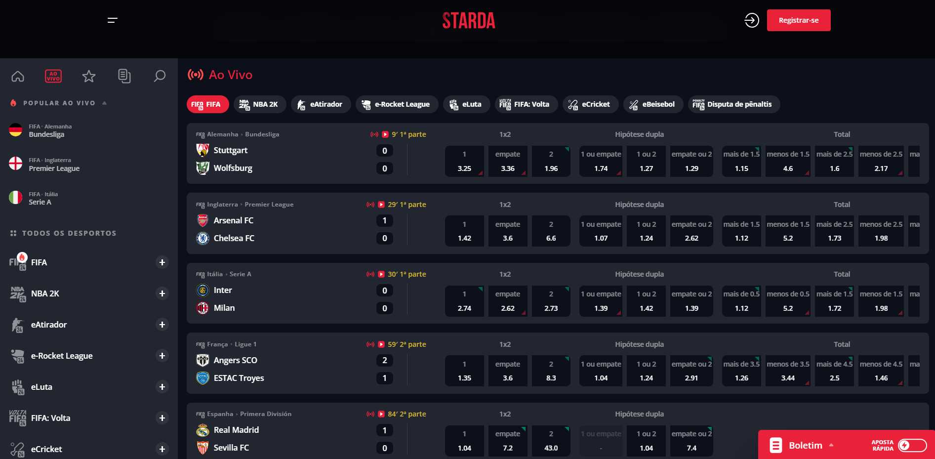Starda Apostas ao vivo