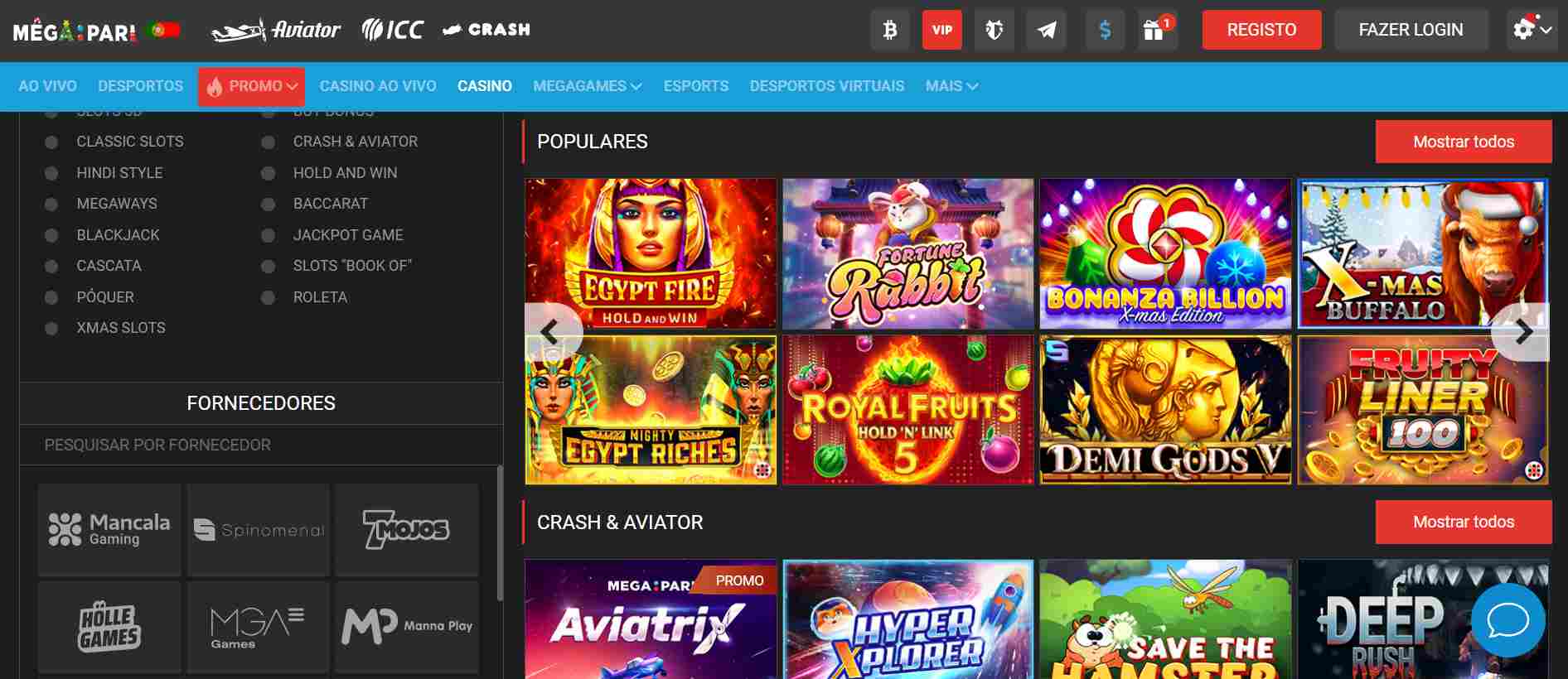 Variedade de Jogos na Megapari