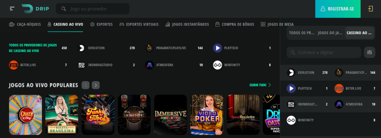 Drip Casino Online e Ao Vivo