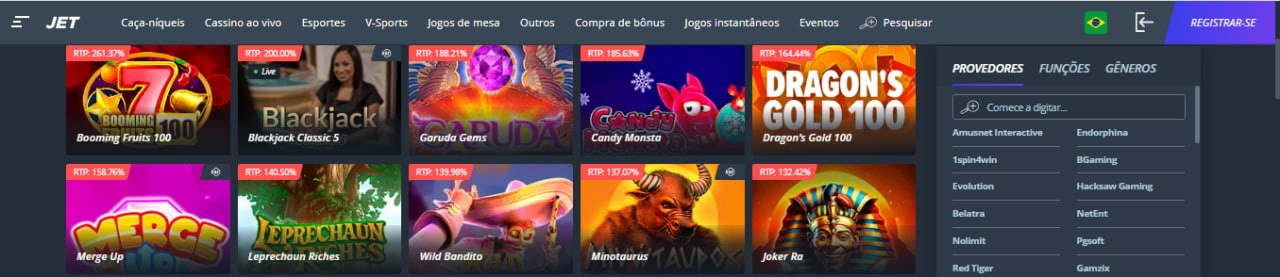 Jogos mais populares da Jet Casino