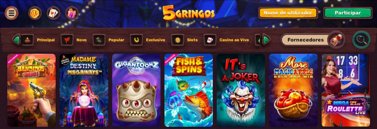 Variedade de jogos no 5Gringos