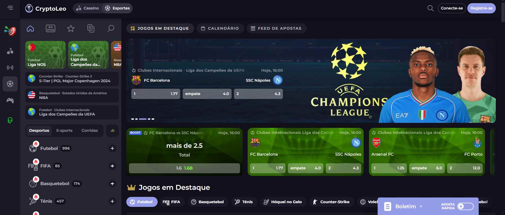 Apostas Desportivas no CryptoLeo