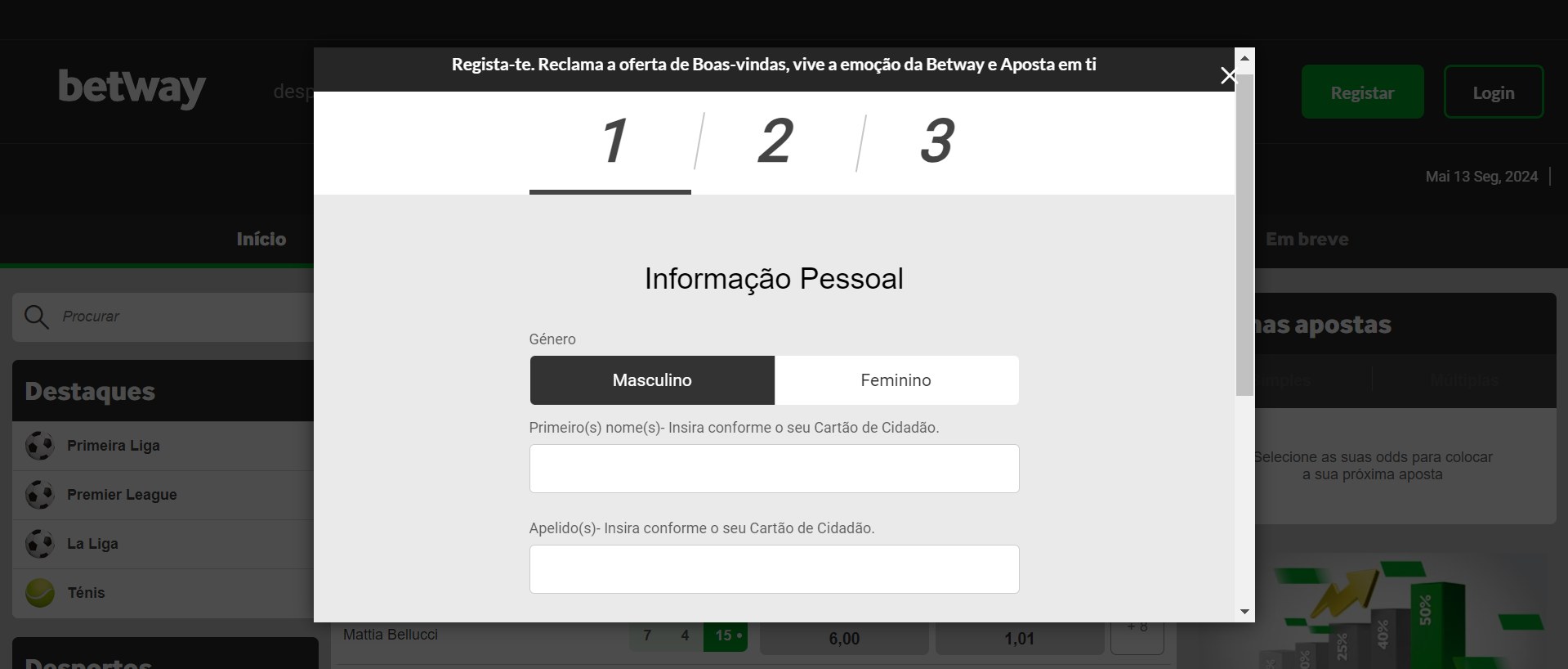 Registo Betway PT Paypal