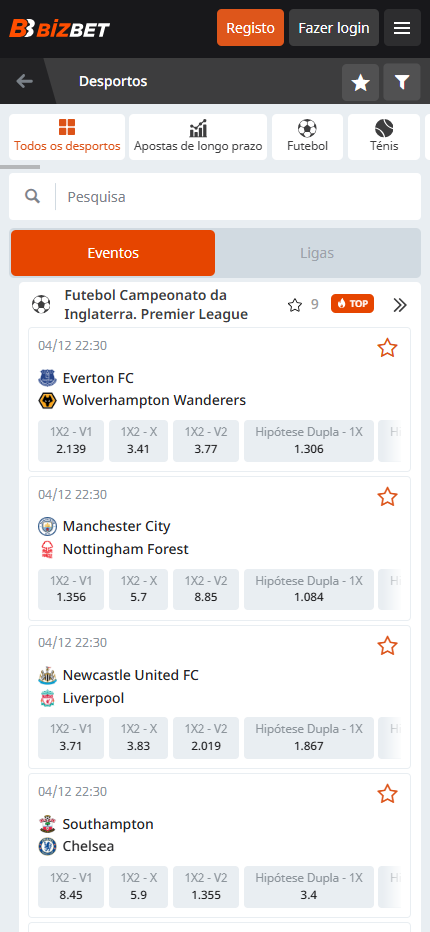 BizBet Desportos Portugal (Mobile Screen), apostasdesportivas.tv
