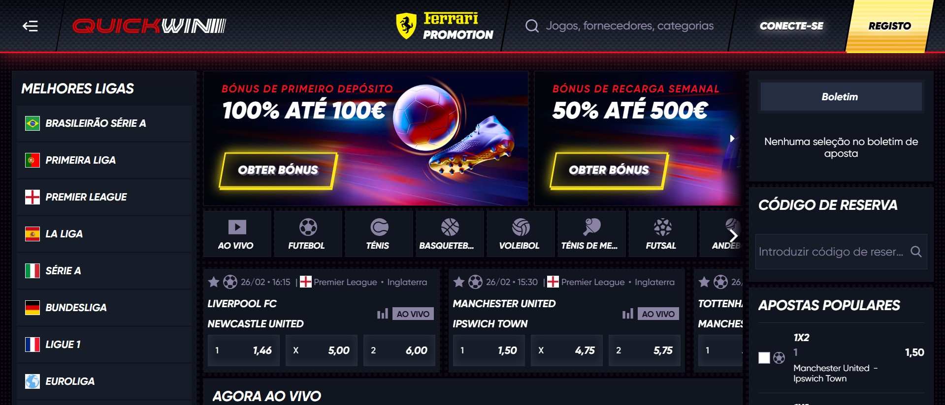 Apostas desportivas na Quickwin Portugal