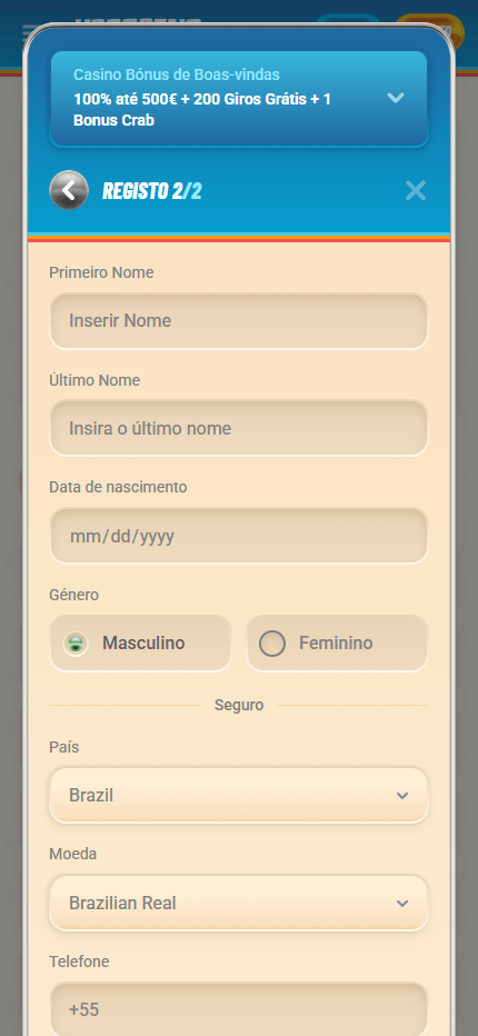 vegasino register step 3 mobile