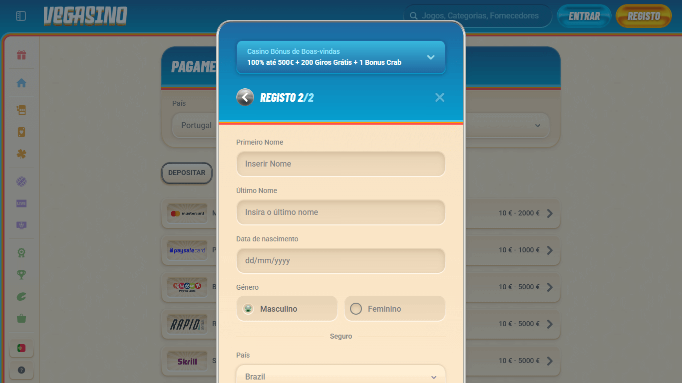 vegasino register step 3