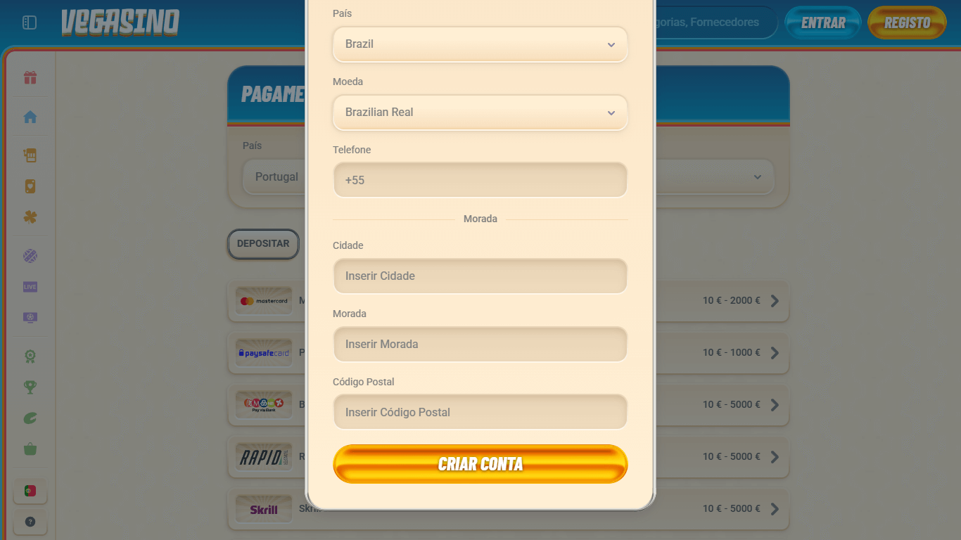 vegasino register step 3