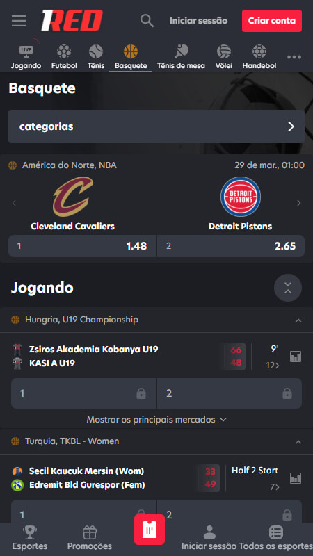 1RED Bookmaker betting on basketball