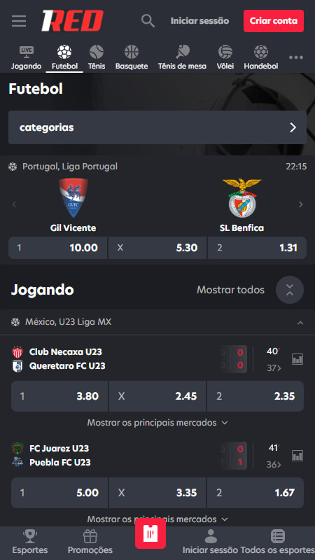 1RED Bookmaker betting on football