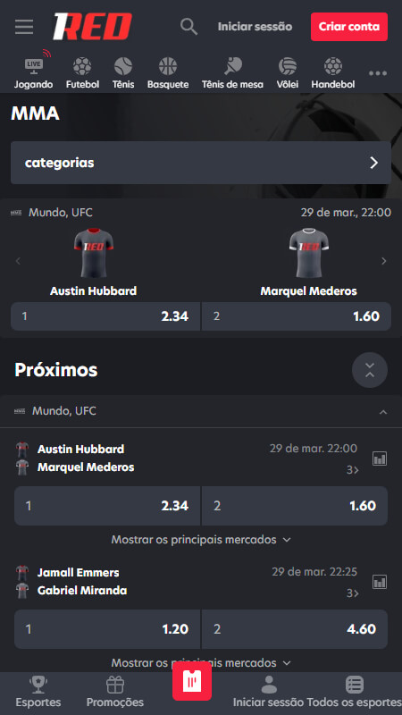 1RED Bookmaker betting on mma