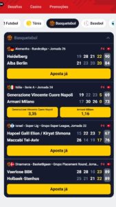 Interface de apostas ao vivo da Betclic