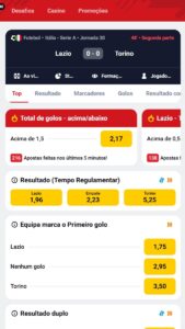 Interface de apostas desportivas da Betclic