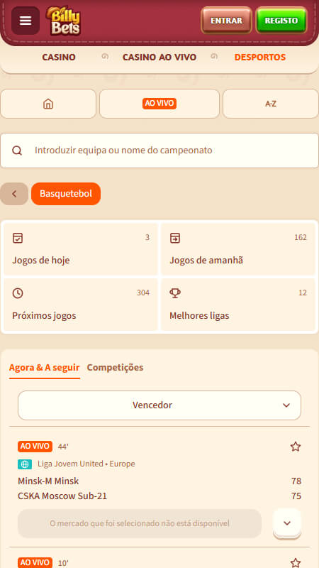 BillyBets Bookmaker betting on basketball
