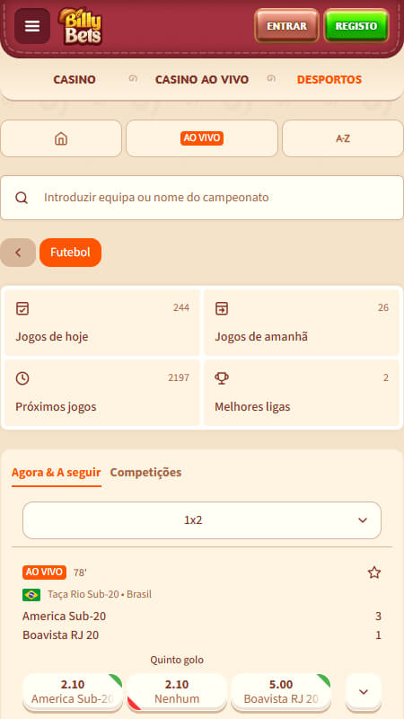 BillyBets Bookmaker betting on football