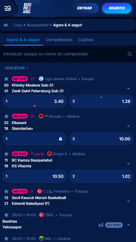 Boomerang-bet Bookmaker betting on basketball