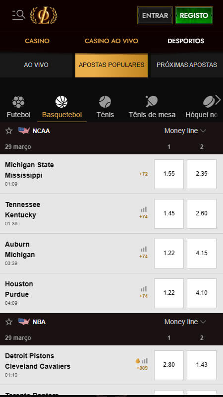 Legiano Bookmaker betting on basketball