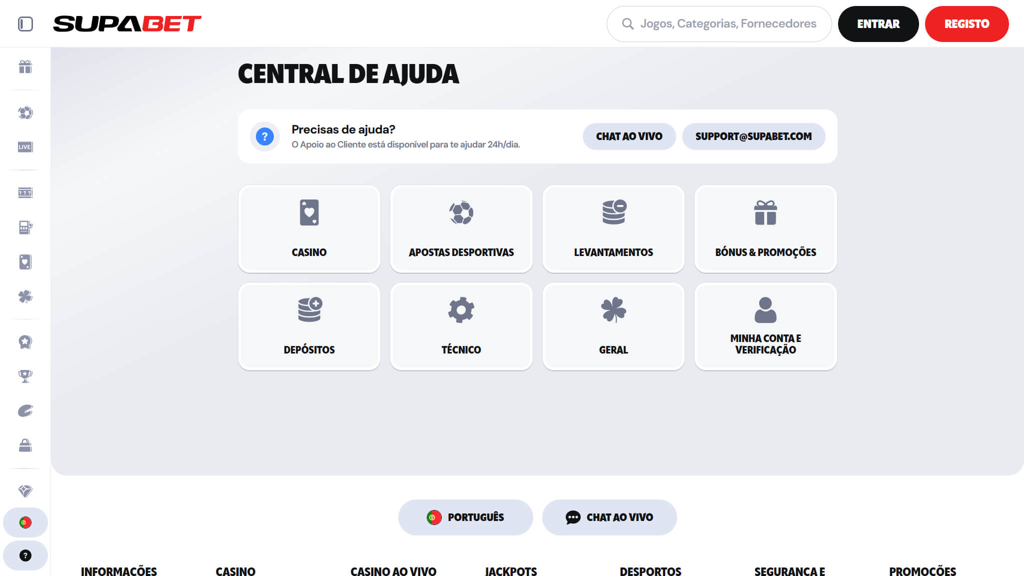 Supabet Central de Ajuda Portugal (mobile screen), apostasdesportivas.tv