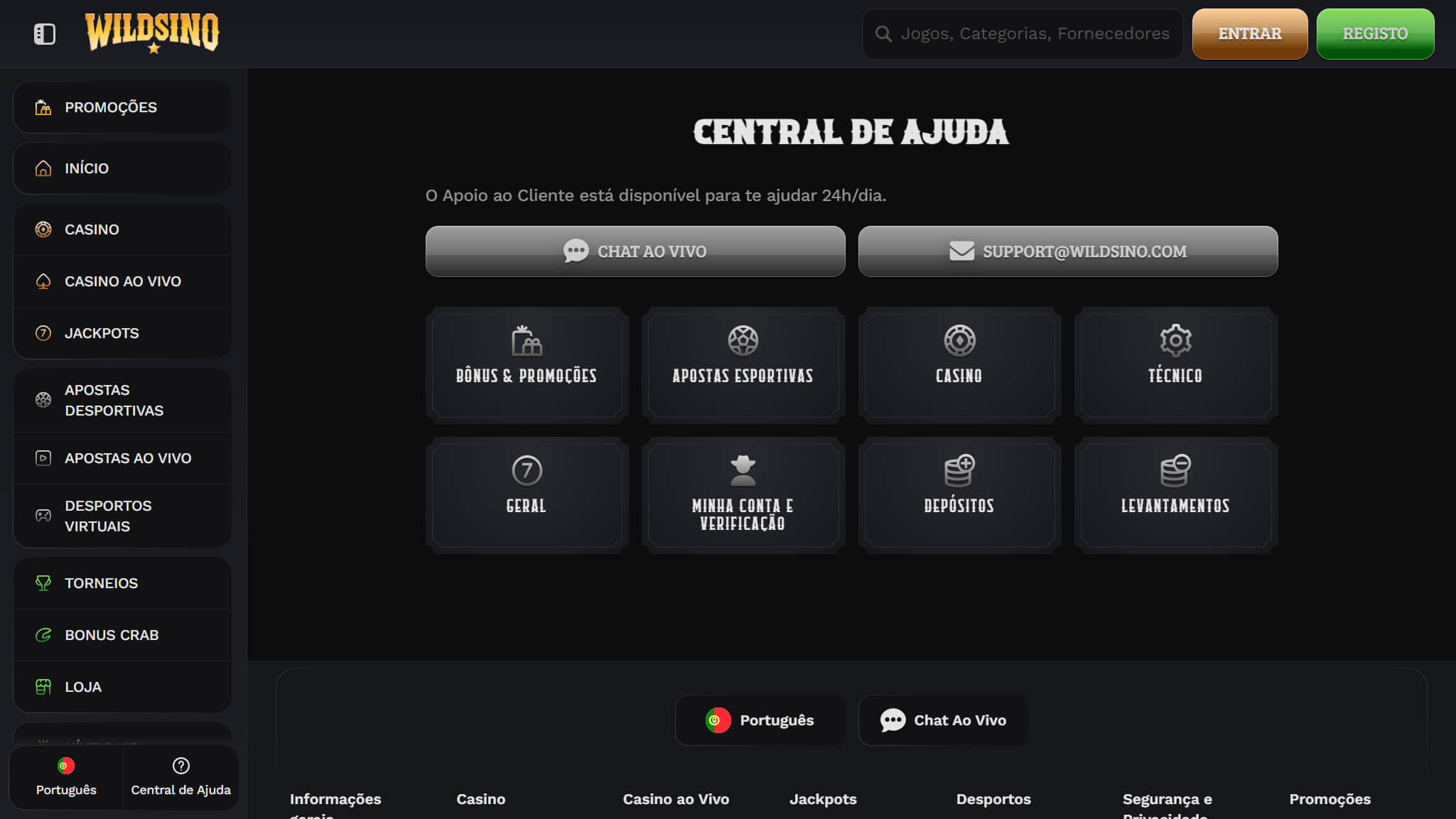 Wildsino Central de Ajuda Portugal, apostasdesportivas.tv
