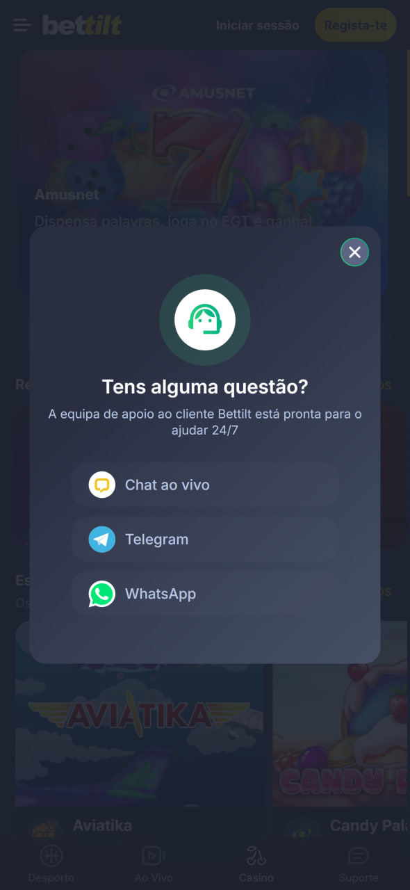 Suporte técnico Bettilt