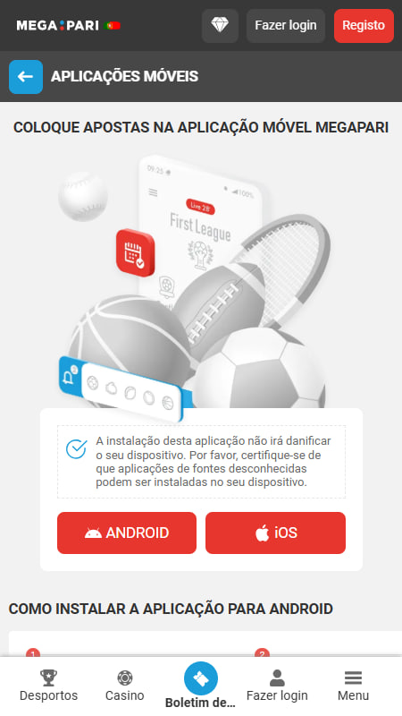 Megapari Portugal Aplicativo móvel