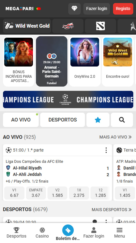 Megapari Portugal Página principal