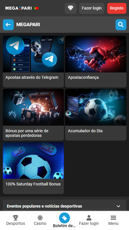 Megapari Portugal Bónus e promoções