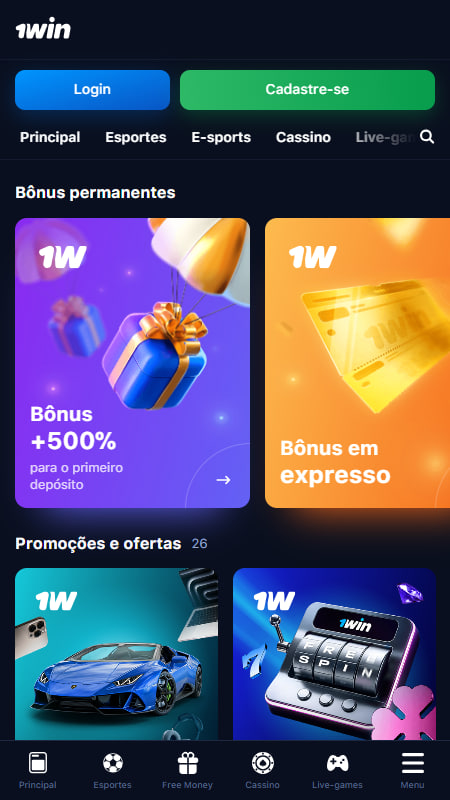 Página inicial da casa de apostas 1win