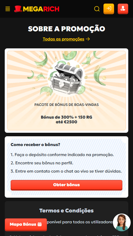 Bónus de Boas-Vindas no Megarich Casino