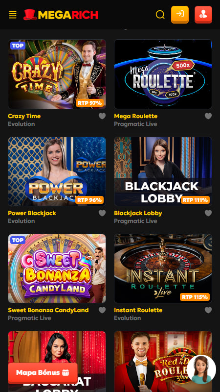 Jogos de Casino ao Vivo no Megarich