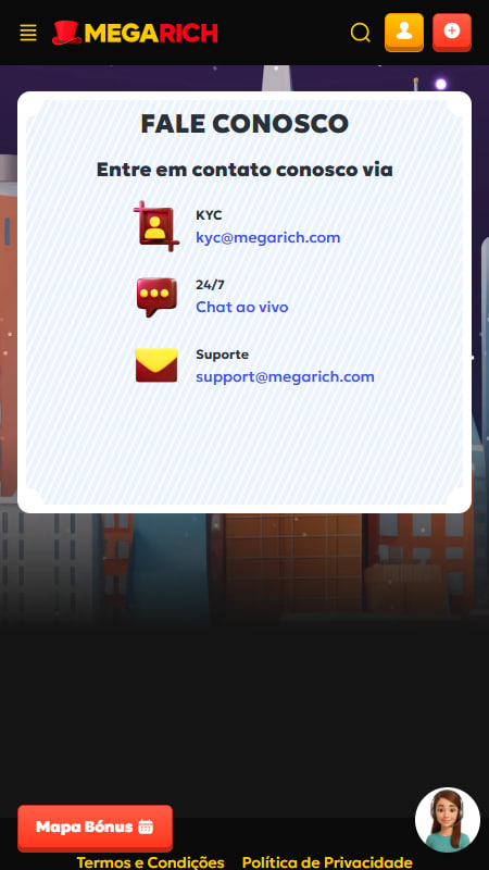 Megarich Apoio ao Cliente e Idiomas Disponíveis