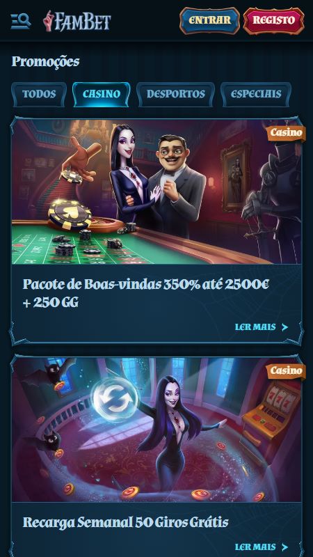 Página de promoções na FamBet