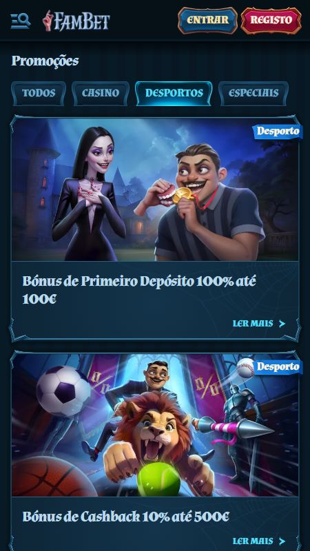 Página de promoções na FamBet
