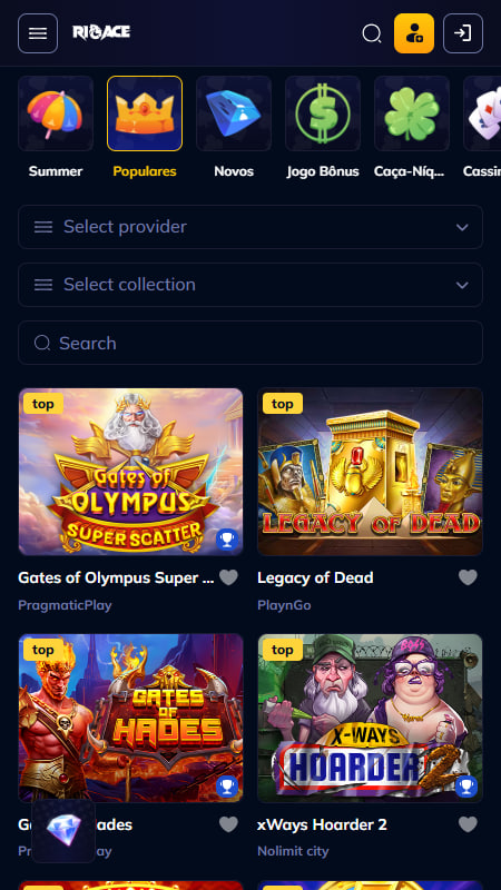 RioAce Bookmaker Portugal Secção do Casino