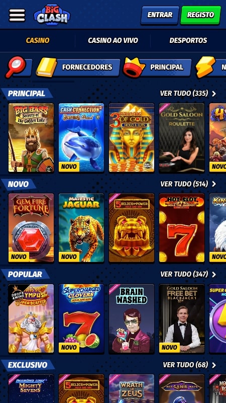 Interface do casino da BigClash