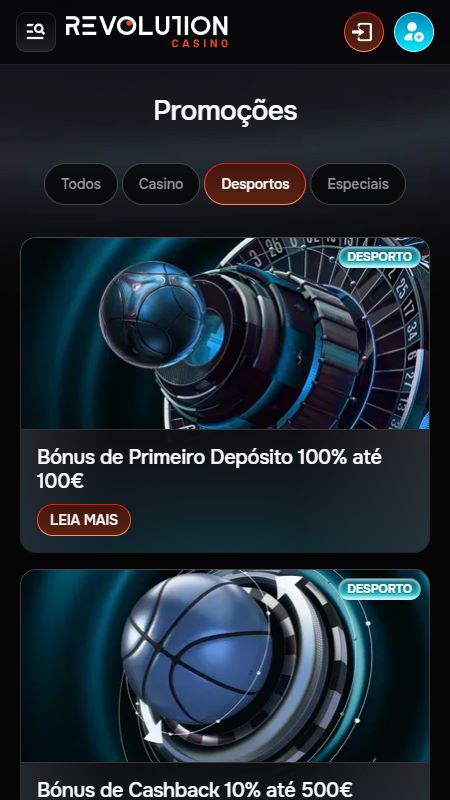Página de promoções na Revolition Casino