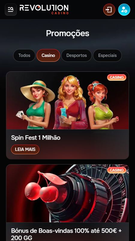 Página de promoções na Revolition Casino