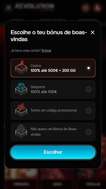 Criando uma conta na Revolition Casino
