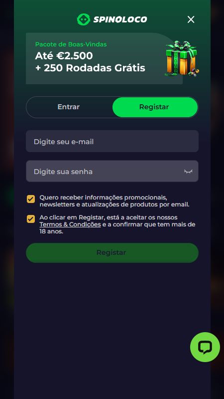 Criando uma conta na spinoloco