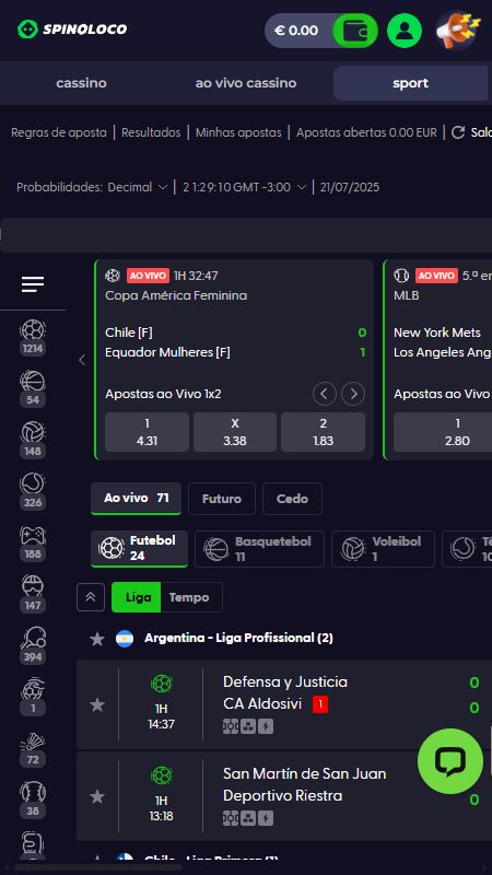 Seção de apostas esportivas online na spinoloco