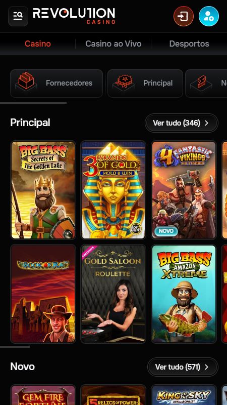 Seção de cassino online na Revolition Casino