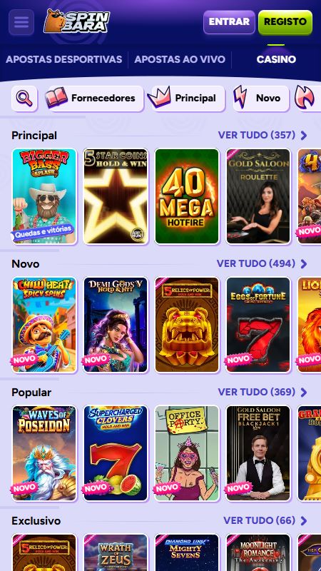 Seção de cassino online na spinbara