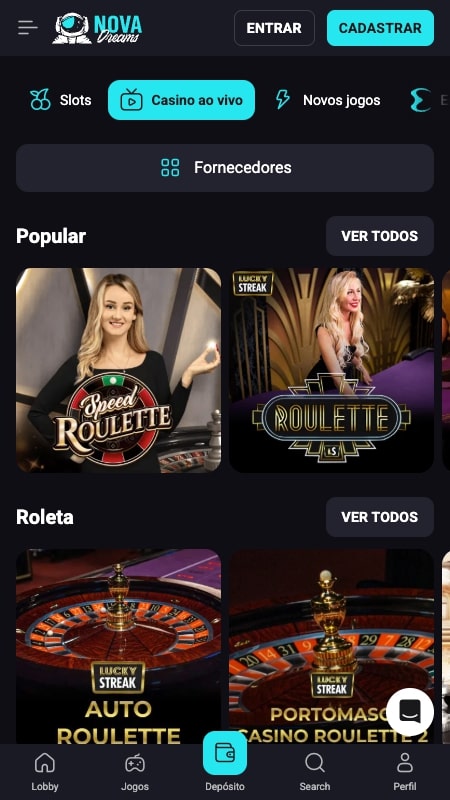 Casino ao vivo no NovaDreams