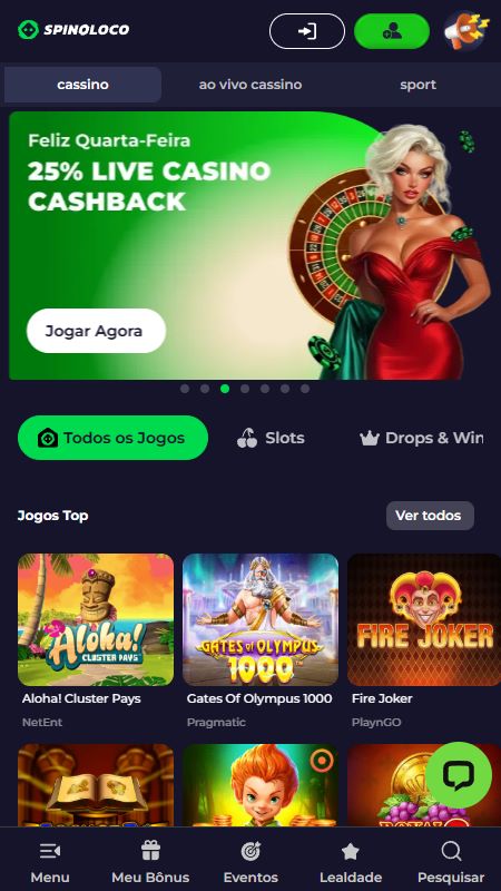 Página inicial da spinoloco online