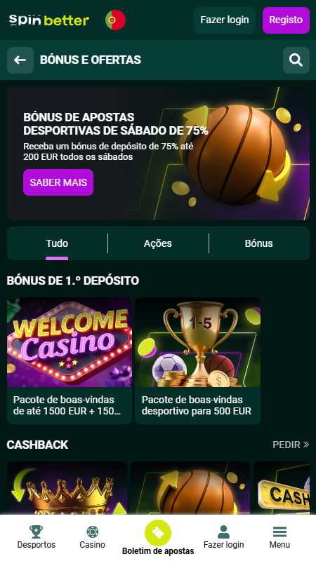 Bónus e promoções da SpinBetter Portugal
