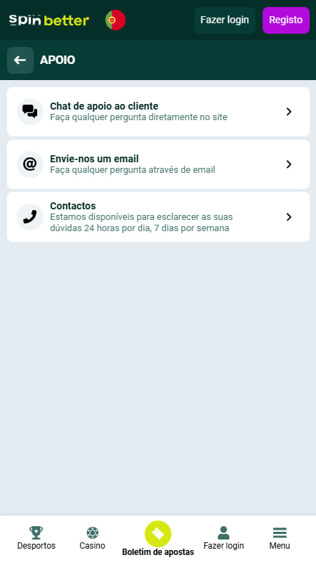 Apoio ao Cliente SpinBetter Casino